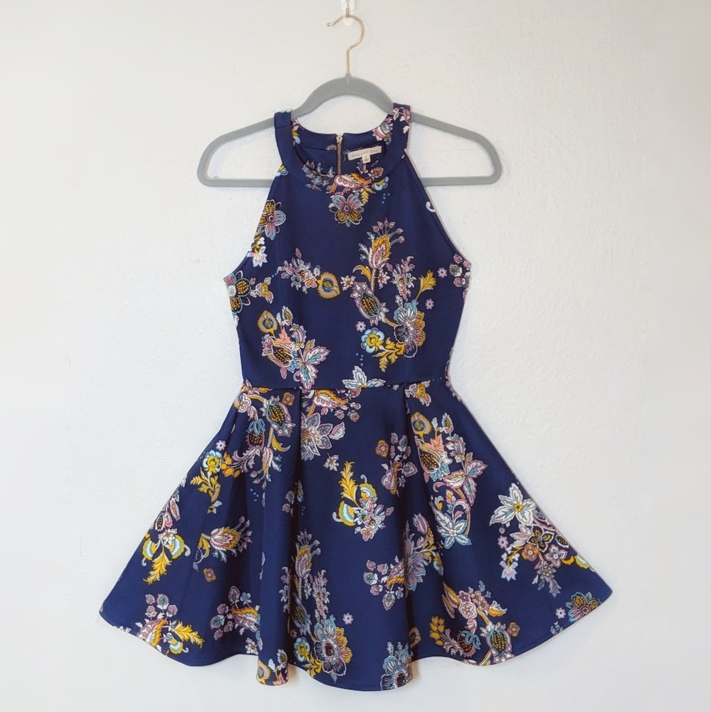 Navy/Purple Floral Dress (Halter, Short)